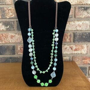 C1946 Green beaded  leather necklace